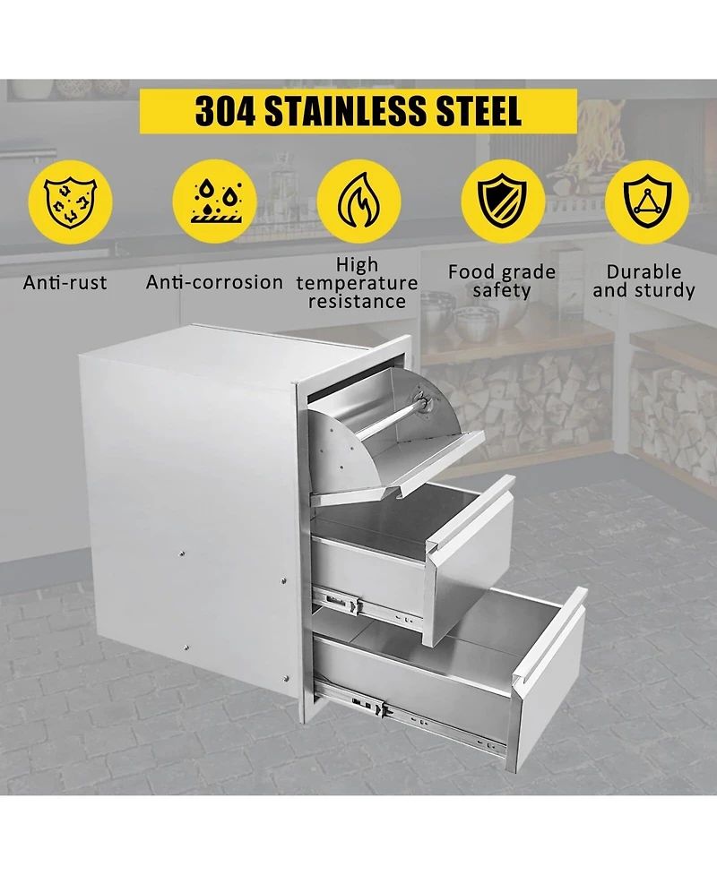 gaomon Outdoor Kitchen Drawers 18W x 23H x 23D, Flush Mount Double Bbq Access Drawers with Stainless Steel Handle & Venting Panel, Bbq Island Drawers