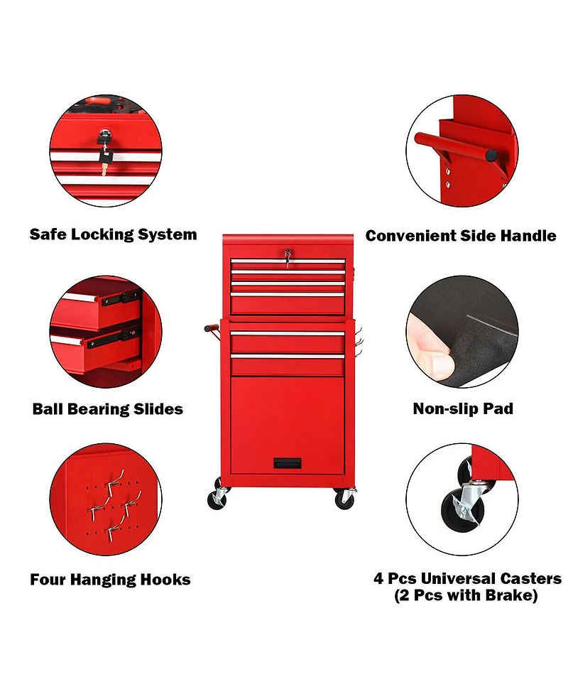 Gymax 2 in 1 Rolling Cabinet Storage Chest Box Garage Toolbox Organizer w/ 6 Drawers