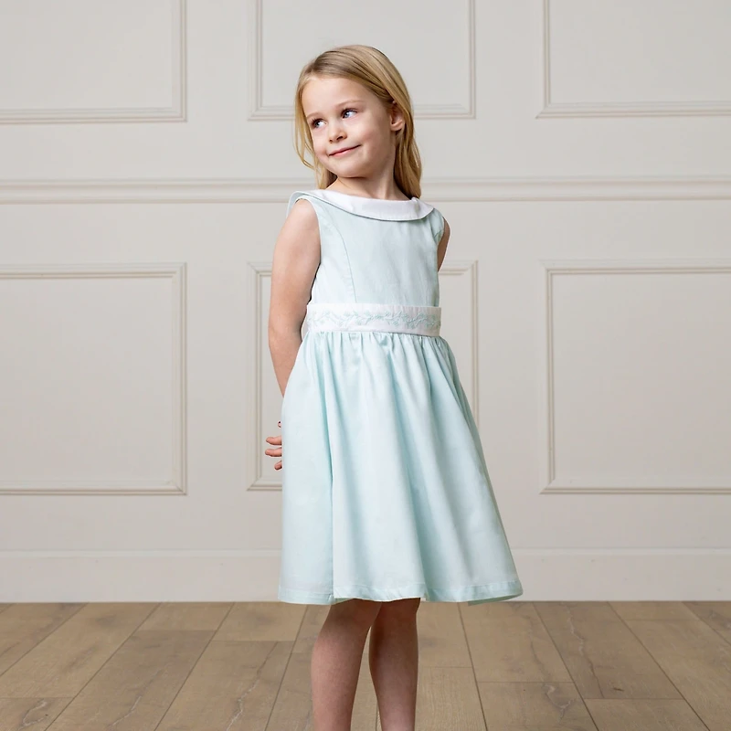Hope & Henry Toddler Girls Heirloom Round Collar Sateen Party Dress with Embroidered Sash