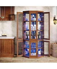 Tribesigns Corner Bar Cabinet, Tall Modern Wine Cabinet with Doors & Led Lights, 5-Tier Liquor Bar Cabinet, Home Bar Cabinet for Dining Room, Living R