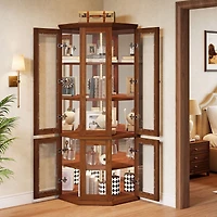 Tribesigns Corner Storage Cabinet, 71" Tall Corner Cabinet with Doors & Led Lights, 5-Tier Mid-Century Corner Display Cabinet for Living Room, Ki