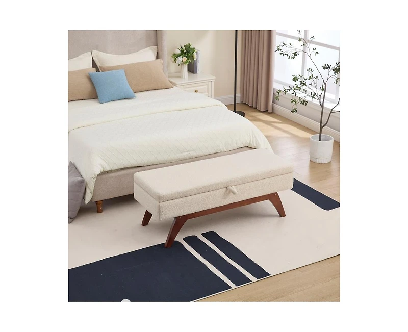 Teddy Storage Bench, Bed End Stool with Hidden Solid Wood Legs-The Pop Home