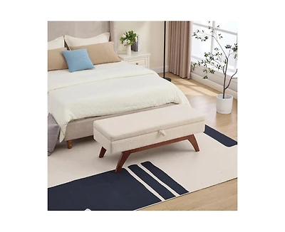 Teddy Storage Bench, Bed End Stool with Hidden Solid Wood Legs-The Pop Home