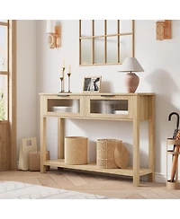 gaomon Entryway Table, Wood Console Table with 2 Glass Drawers