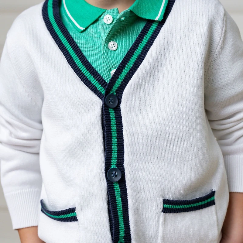 Hope & Henry Boys' Organic Long Sleeve Tipped Cardigan Sweater, Kids