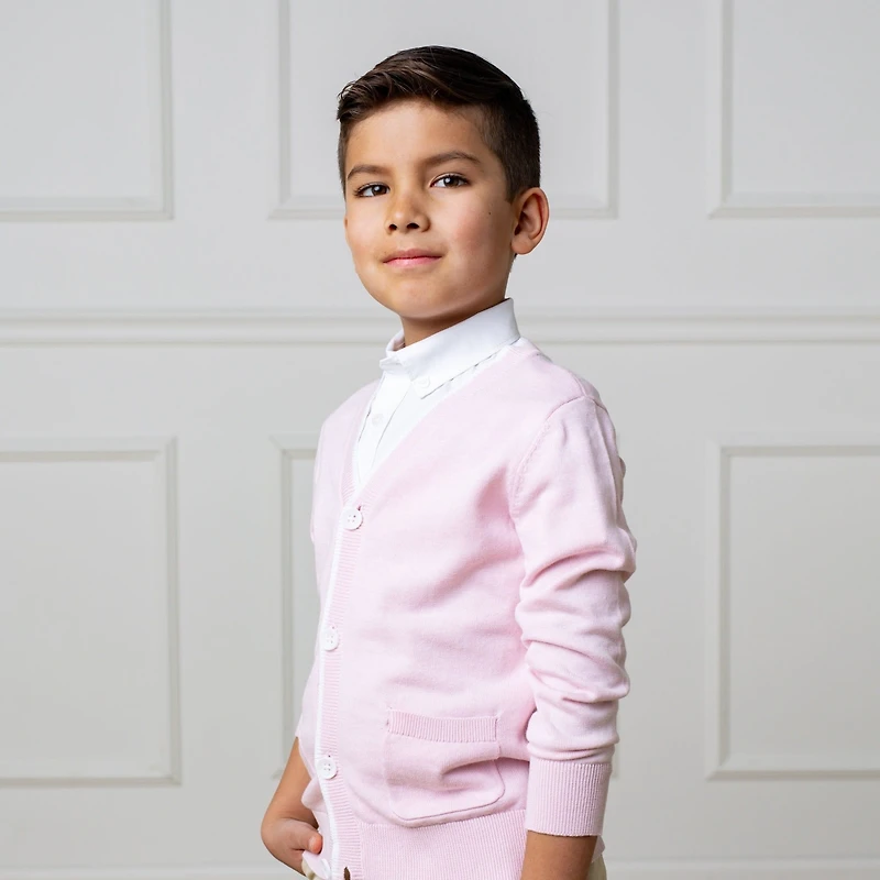 Hope & Henry Boys' Organic Long Sleeve Tipped Cardigan Sweater, Kids