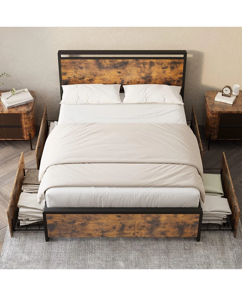 gaomon Full Bed Frame with 4 Storage Drawers and Headboard