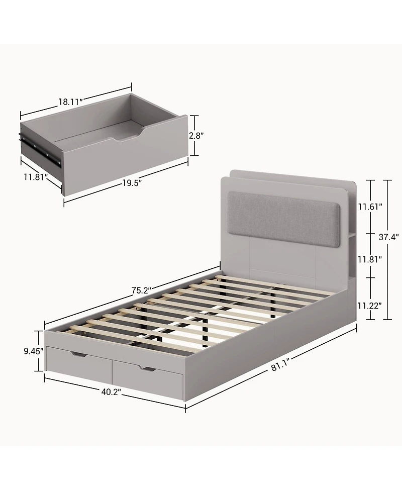 gaomon Bed Frame, Wooden Platform Bed Frame with 2-Tier Storage Headboard and 2 Drawers
