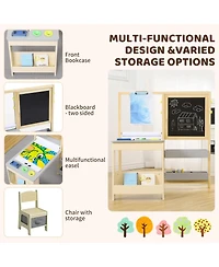 gaomon Wooden Easel for Kids, Kids Art Table and 2 Chairs,Art Center with Double-Sided Blackboard & Whiteboard
