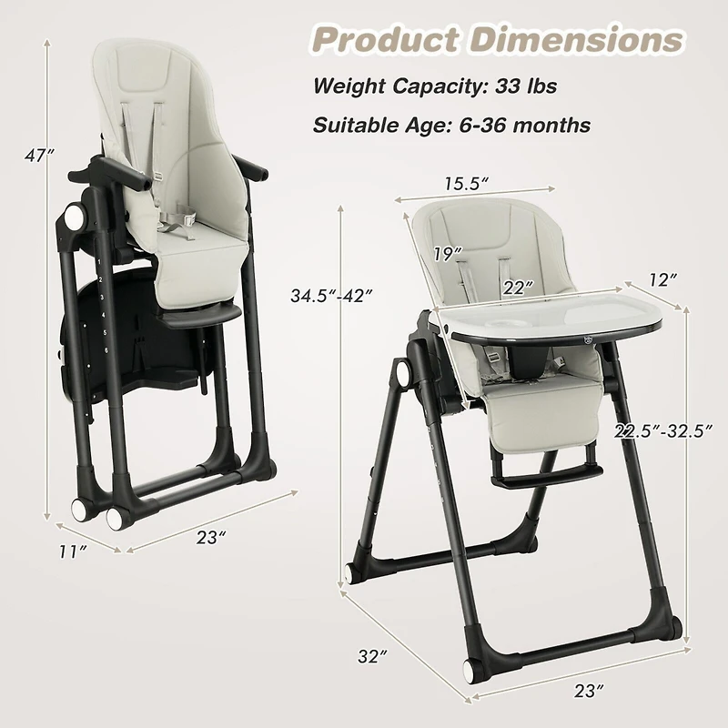 Gouun 4-in-1 Baby High Chair with 6 Adjustable Heights