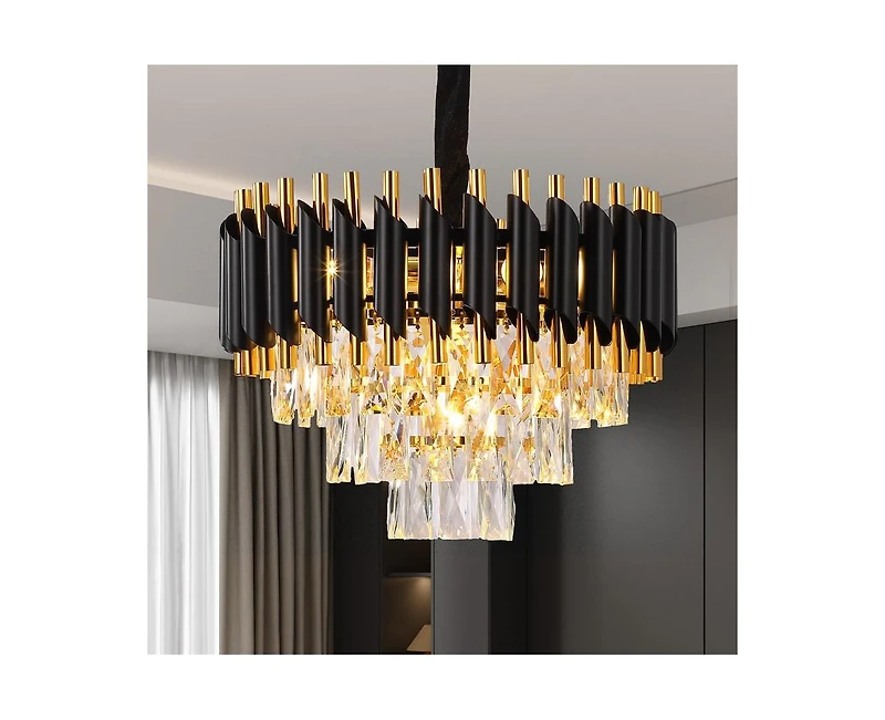 gaomon Modern Crystal Chandeliers 3 Tiers Black and Gold Pendant Light Fixtures