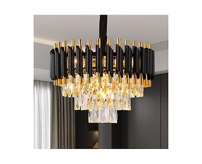 gaomon Modern Crystal Chandeliers 3 Tiers Black and Gold Pendant Light Fixtures