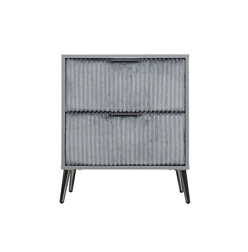Slickblue Nightstand with 2 Ribbed Soft Upholstered Drawers for Stylish Storage