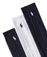 Polo Ralph Lauren Little Girls Knee High Cable Knit Socks, 3-Pack