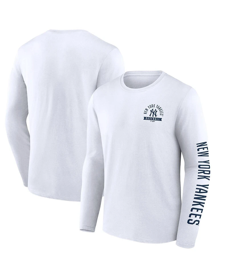Fanatics Men's White New York Yankees Press Box Long Sleeve T-Shirt