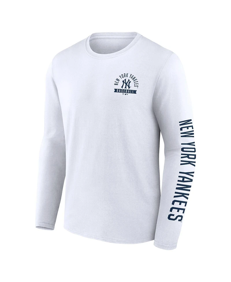 Fanatics Men's White New York Yankees Press Box Long Sleeve T-Shirt