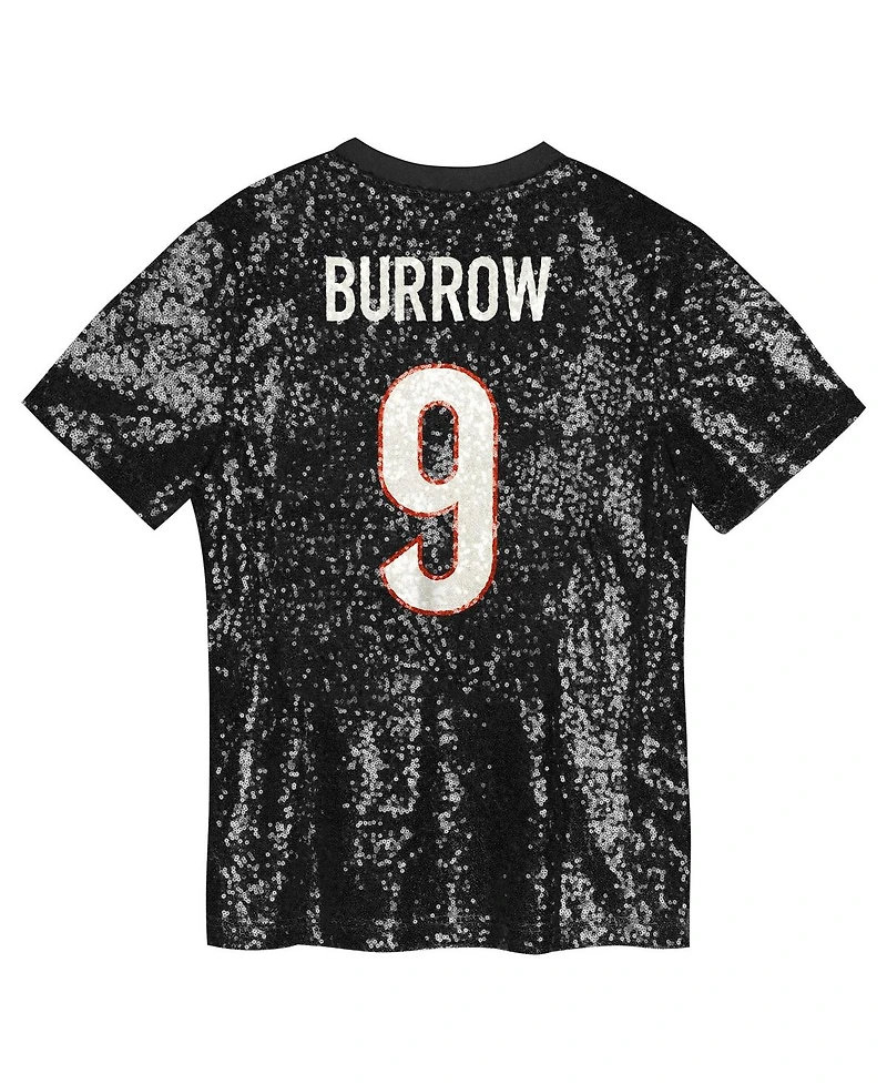 Outerstuff Big Girls Joe Burrow Black Cincinnati Bengals Sequin V-Neck Fashion Jersey