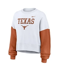 Nike Women's White Texas Longhorns Color-Block Oversized Cropped Pullover Sweatshirt