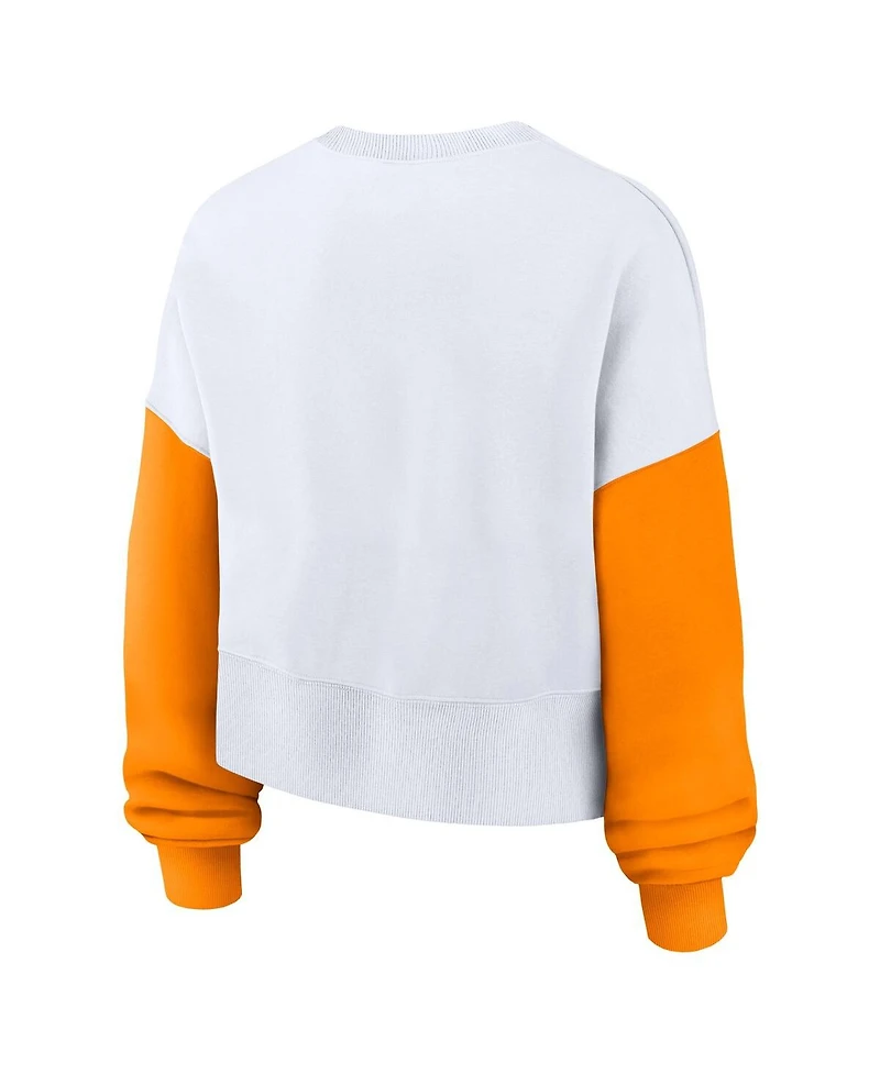 Nike Women's White Tennessee Volunteers Color-Block Oversized Cropped Pullover Sweatshirt