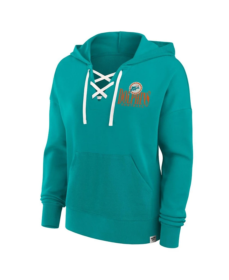 Fanatics Women's Aqua Miami Dolphins Blitz Left Lace-Up Pullover Hoodie