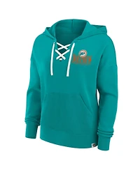 Fanatics Women's Aqua Miami Dolphins Blitz Left Lace-Up Pullover Hoodie