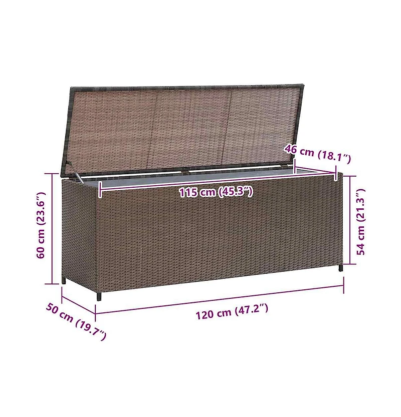 Patio Storage Box Brown 47.2"x19.7"x23.6" Poly Rattan