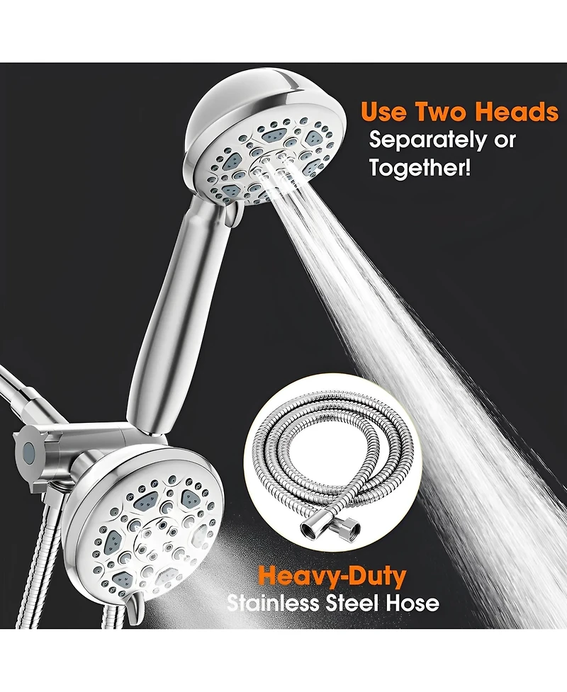 Sugift 6-Spray Setting High Pressure Dual Rain Shower Head with Handheld Valve and 59" Flexible Hose (Brushed Nickel)