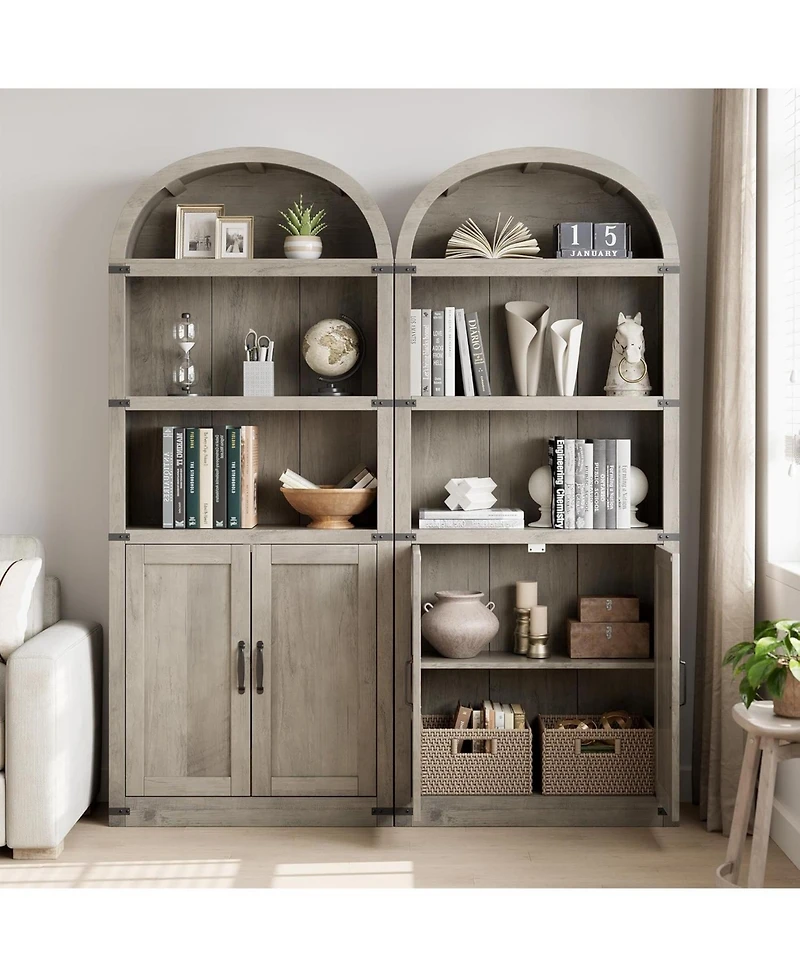 gaomon Bookcase with Doors Arched Bookshelf 71.65in Tall Bookcase Farmhouse Cabinet