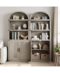 gaomon Bookcase with Doors Arched Bookshelf 71.65in Tall Bookcase Farmhouse Cabinet
