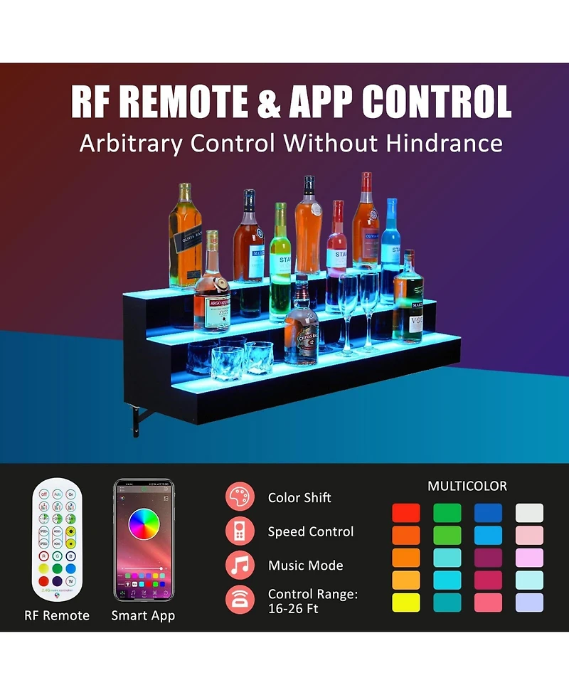 gaomon 40-Inch Acrylic Led Wine Display Rack - Remote Control, App-Controlled, Modern Design, 3-Tier Shelf