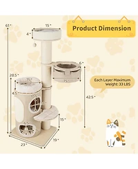 Gymax 61'' Cat Tree for Indoor Cats w/ 2-stoery Condo Top Perch Sisal Scratching Posts
