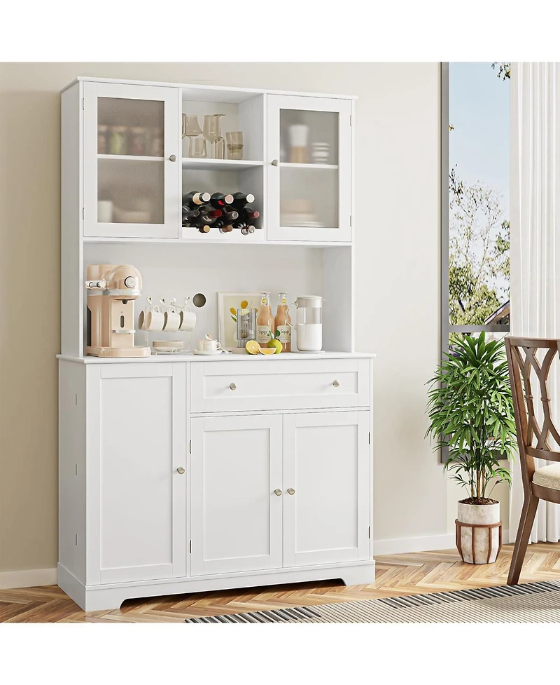 gaomon Kitchen Pantry Storage Cabinet, Modern Buffet Cabinet with Hutch, Tall Kitchen Hutch Cabinet with Microwave Stand, Food Pantry Cabinet with Doo