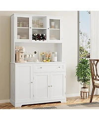 gaomon Kitchen Pantry Storage Cabinet, Modern Buffet Cabinet with Hutch, Tall Kitchen Hutch Cabinet with Microwave Stand, Food Pantry Cabinet with Doo
