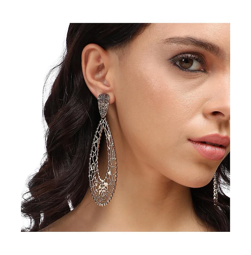 Intricate Oval Rose Drop Earrings