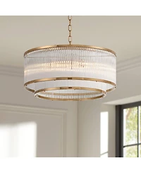Possini Euro Design Warren 20" Modern Pendant Ceiling Light Fixture Dining Room Over Table Drum 6-Light Golden Bronze Finish