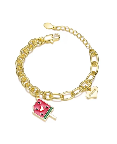 GiGiGirl 14K Gold Plated Charm Bracelet - "Sweet Heart & Watermelon Treat"