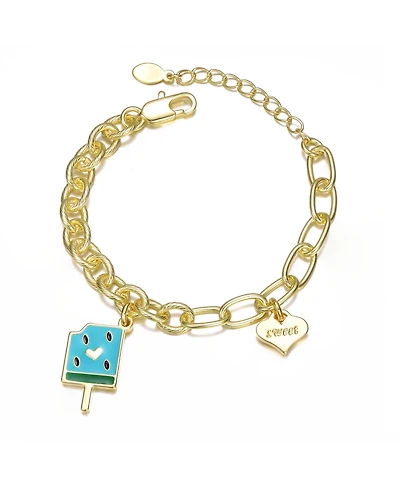 GiGiGirl 14K Gold Plated Charm Bracelet - "Sweet Heart & Watermelon Treat"