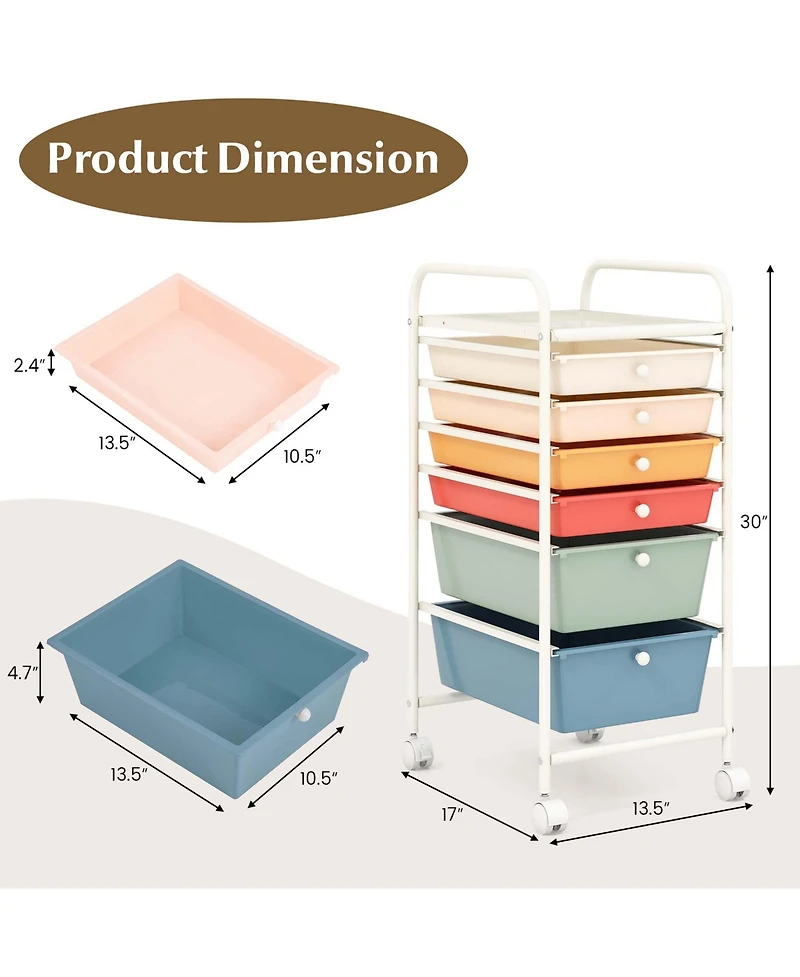 6 Drawer Rolling Storage Cart Scrapbook Paper Office Organizer