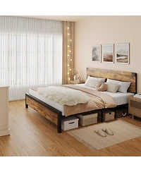 gaomon King Size Bed Frame with Wood Headboard, King Platform Bed Frame