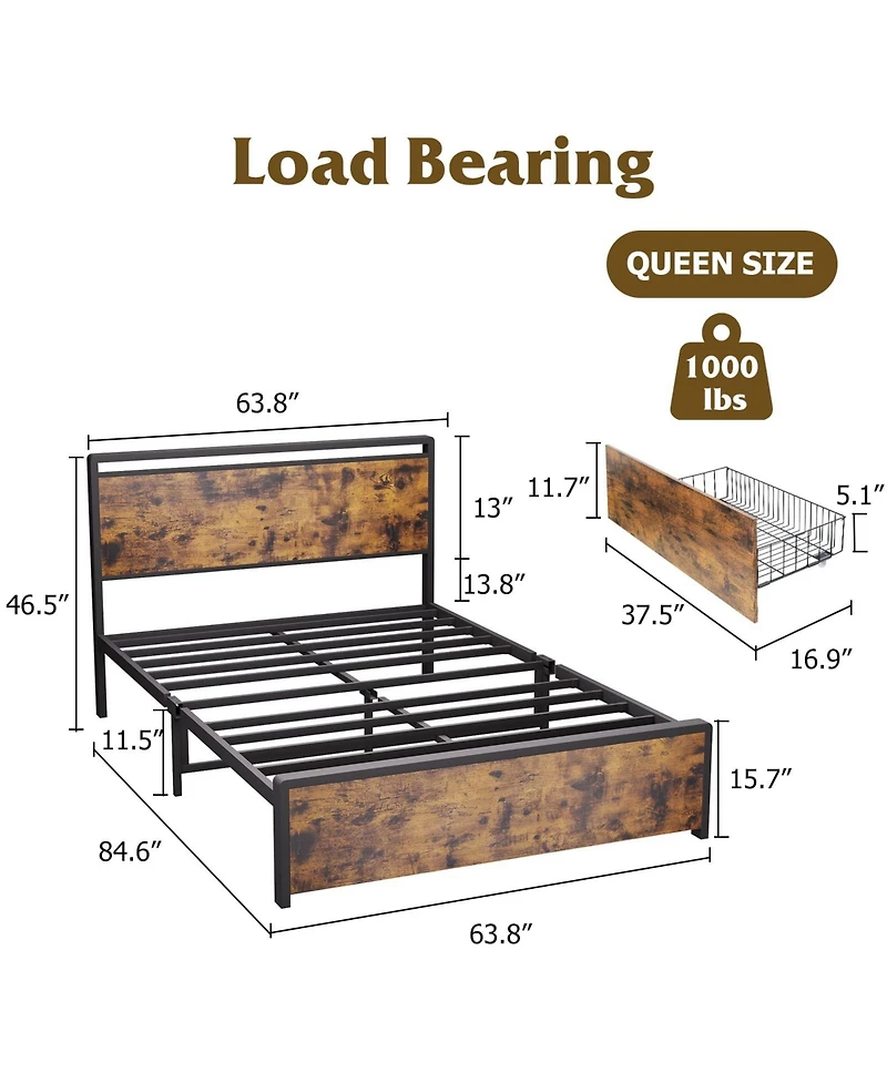 gaomon Queen Bed Frame with 4 Storage Drawers and Headboard