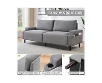 gaomon 80.7" Modern Square Armrest Cushioned Sofa with Storage Bag and Cup Holders, Small Couch Mid Century for Living Room, Apartment Office