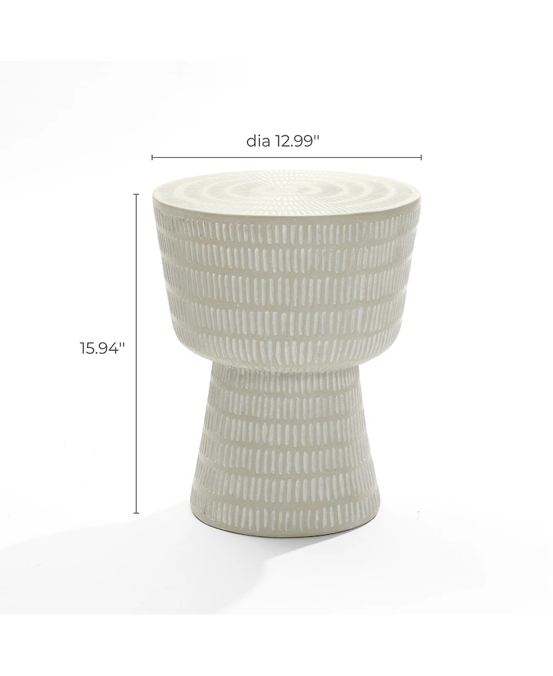 LuxenHome Outdoor and Indoor Round Spiral Pattern Side Table, Off White
