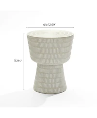 LuxenHome Outdoor and Indoor Round Spiral Pattern Side Table, Off White