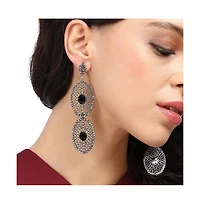 Intricate Stone Oval Long Drop Earrings