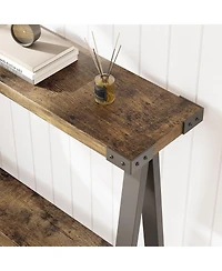 gaomon Farmhouse Entryway Table, Narrow Sofa Table with Open Storage Shelf, Metal Frame Skinny Console Table with V-Shaped Leg Design