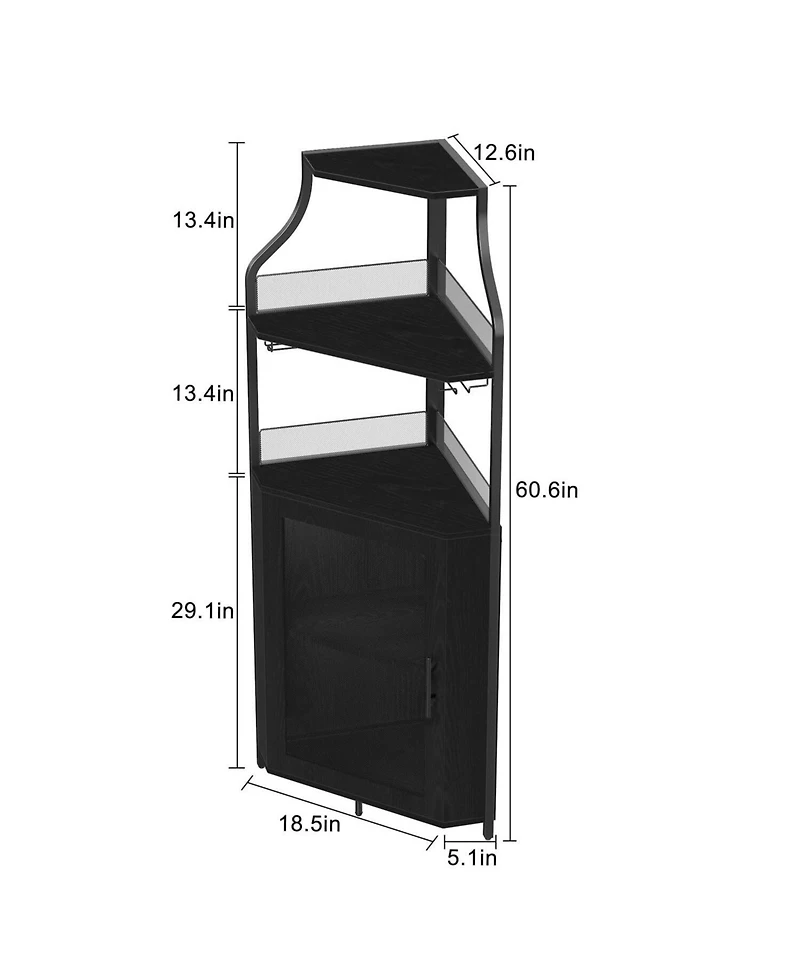 gaomon Corner Wine Bar Rack Cabinet with Detachable Wine Rack, Home Bar Cabinet with Barn Door and Adjustable Shelf
