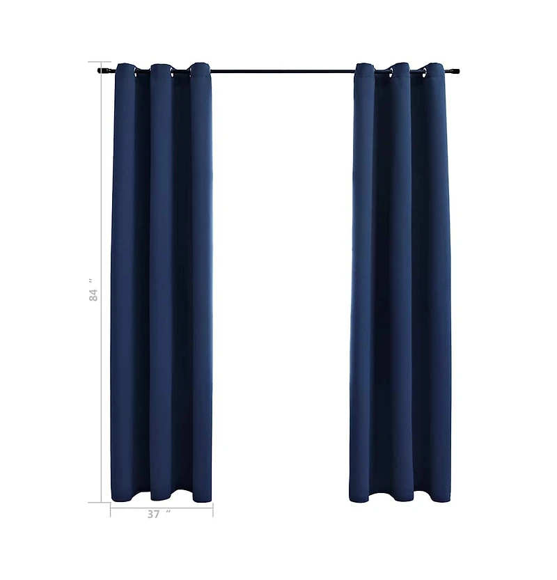 Blackout Curtains with Rings 2 pcs Navy Blue 37"x84" Fabric