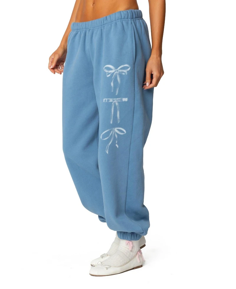 Edikted Womens Bow Bliss Oversized Sweatpants