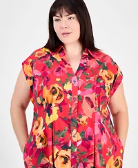 julia jordan Plus Floral-Print Button-Down Shirtdress