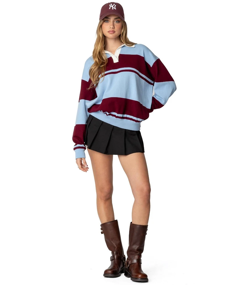 Edikted Women's Kian Striped Polo Sweater